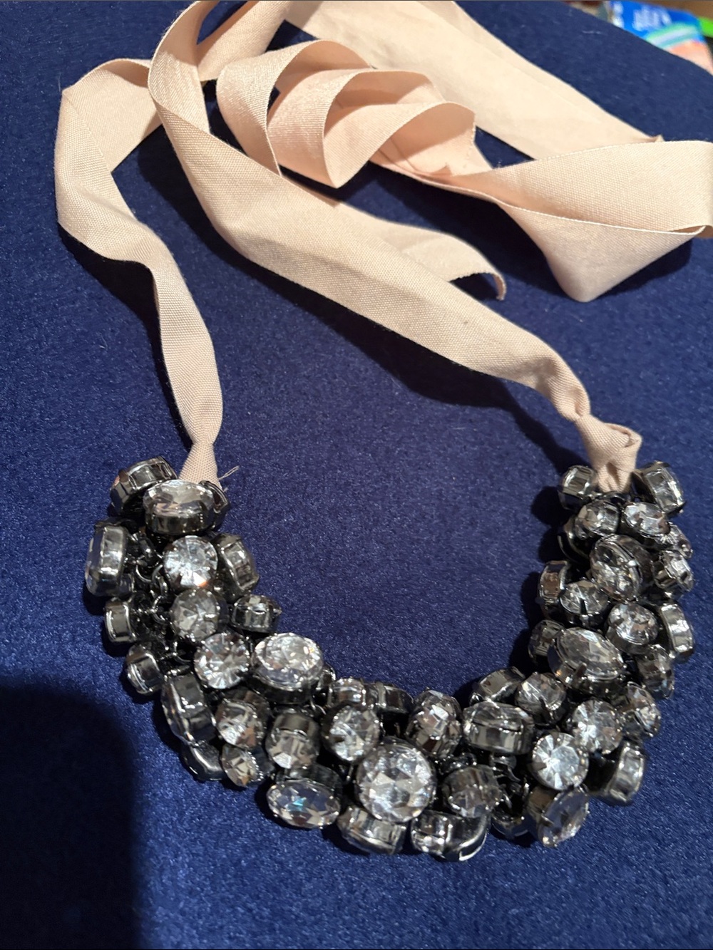 J Crew Crystal Cluster Ribbon Necklace in nude